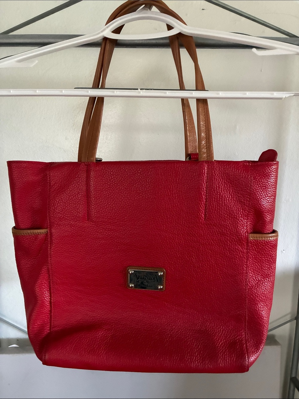 Valentina Red Tote with Tan Handles